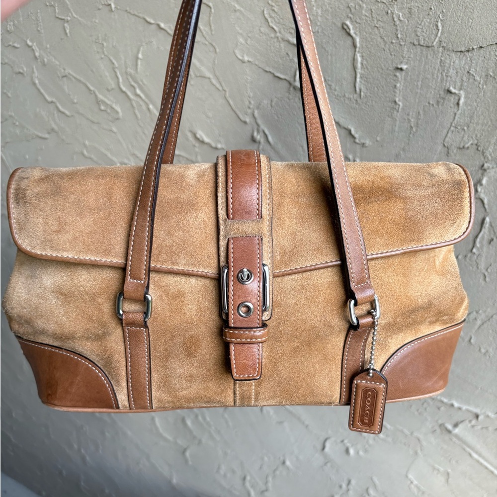 Coach Suede and Leather Shoulder Bag in Tan